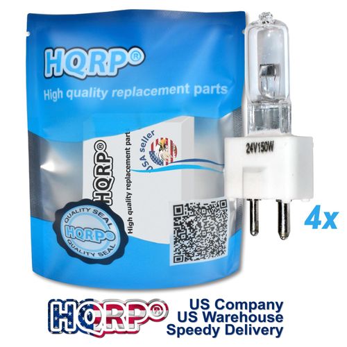 HQRP 4-Pack Halogen Bulb 24V 150W GY9.5 Compatible with Ushio BC2424 1000504 - FDT JC12V-100W Projector Light Bulb