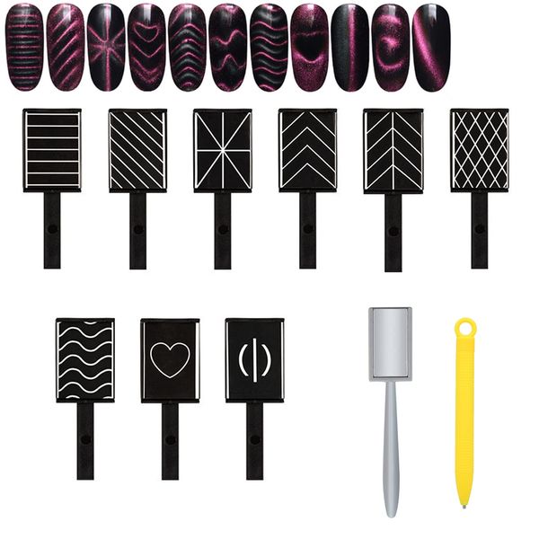 11 Pcs Nail Magnet Tool Set, 3D Cat Eye Gel Nail Polish Magnet Stick Nail Magnet Pens and Strong Cat Eyes Magnet Stick DIY Manicure Nail Art Tools