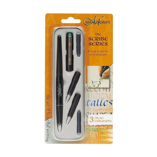 Manuscript Left Handed Nib Scribe Calligraphy Pen and Nib Set, Silver, 7 Piece Set