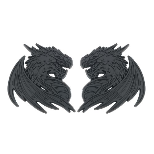 Dragon Emblem 3D Car Badge – Custom Decal Sticker for Car, Truck, SUV – Durable Exterior Trunk, Hood, Fender (Set of 2) (Matte Black)