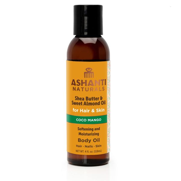 Ashanti Naturals Shea and Sweet Almond Oil for Hair and Body| Moisturizing Pure Body Oil for Dry Skin, Scalp and Hair [Fragrance: Coco Mango, 4 oz]