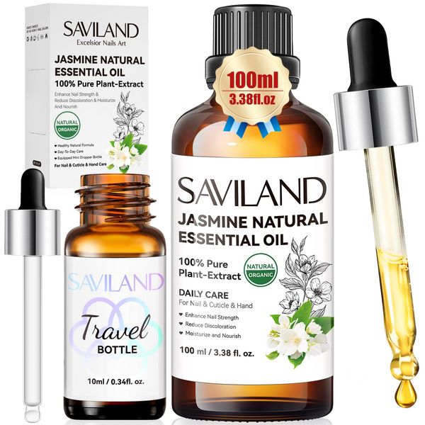 Saviland Jasmine Cuticle Oil: 100% Natural Nail Oil for Nail Strengthener & Growth Essential Oil for Preventing Cracking and Drying of Nails, Manicure Pedicure for Woman