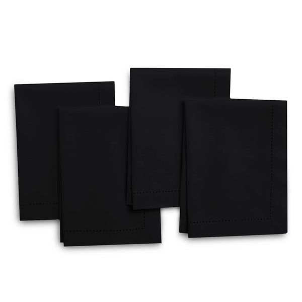 Encasa Homes 100% Cotton Hemstitch Dining Table Napkins Size 17x17 (Square) - Black - Set of 4 | Perfect for Parties, Home, Cafes, Restaurants, Hotels - Machine Washable