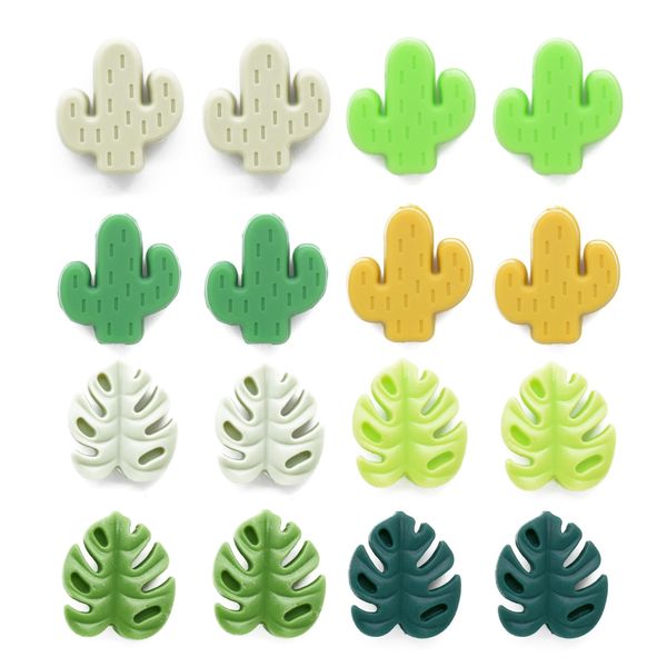 16pcs Knitting Needle Stoppers Cute Cactus and Monstera Leaf Needle Point Protectors Stitch Stoppers Knitting Supplies Accessories