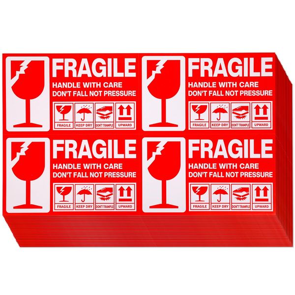 Handling Caution Seal, 100 Pieces, Fragile Goods Seal, Luggage Tag Seal, Sign Seal, Fragile Items, Packaging Label, Waterproof (5.9 x 3.5 inches (15 x 9 cm)