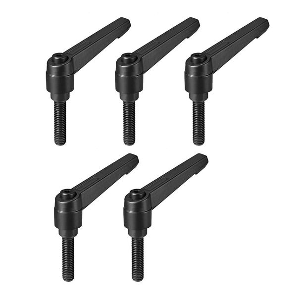 sourcing map M8 x 32mm Handle Adjustable Clamping Lever Thread Push Button Ratchet Male Threaded Stud Knobs Locking Rotating Screw Handles Quick Release Bolt Black 5pcs