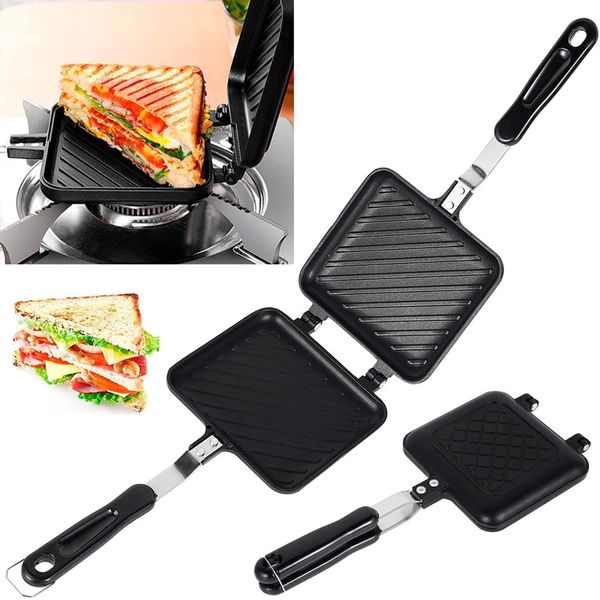 NIHUIFDPY Camping Toastie Maker Double Side Non-Stick Stovetop Toastie Sandwich Maker Baking Pan with Heat-Resistant Handles Multifunction Breakfast Frying Pan for Home Outdoors Camping