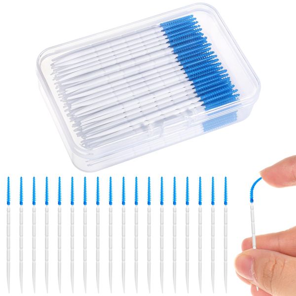 220 Pieces Interdental Brushes, 2-in-1Silicone Dental Brushes Tooth Floss Picks Brushes Dental Brushes for Braces Teeth Cleaning(Blue)