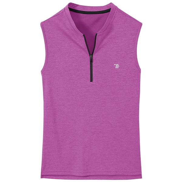 BGOWATU Women's Golf Polo Shirts Sleeveless Zip Up Collarless UPF 50+ Tennis T-Shirt Lightweight Quick Dry Rose Purple S