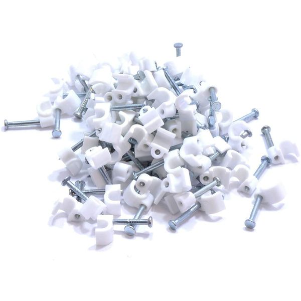 Merriway BH03748 (100 Pcs) Round Cable Clip, White 5 mm - Pack of 100 Pieces