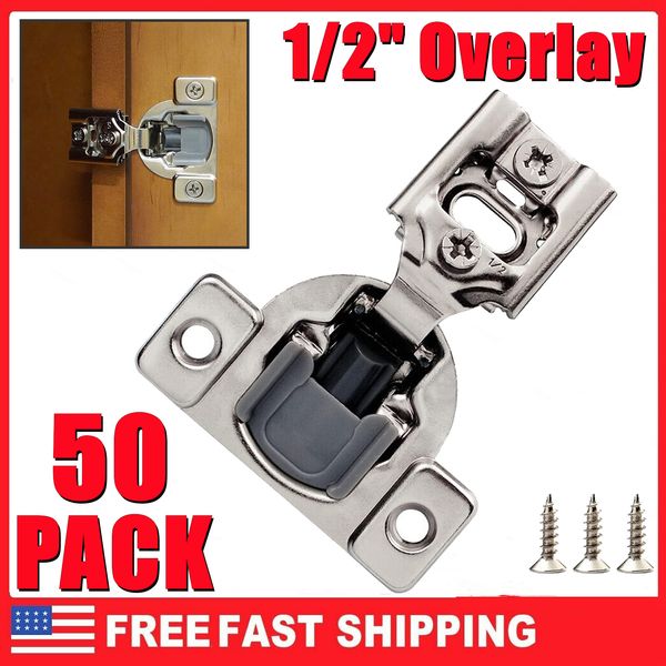 50PCS 1/2" Overlay Soft Close Face Frame 105° Compact Cabinet Hinge Handware USA