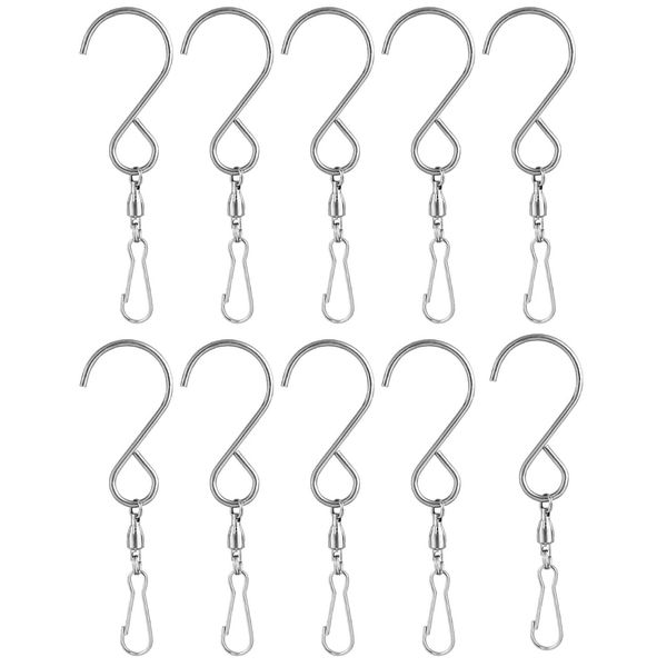 YANGWEN Swivel Hook Clips, 10pcs 360 Degree Stainless Steel S Hooks for Hanging Wind Chimes Swivel Hooks for Bird Feeders Crystal Twisters Party Supply