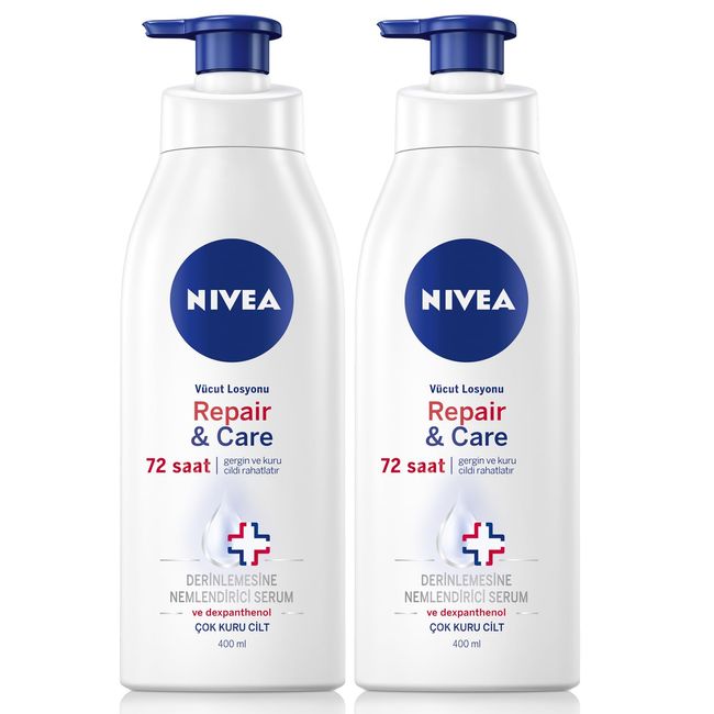 "NIVEA Repair & Care Vücut Losyonu 400ml x 2 Adet,Çok Kuru Ciltler için Yoğun Bakım ve Onarıcı Vücut Losyonu, Gergin ve Kuru Ciltte 72 Saat Rahatlama, Avantajlı Paket "