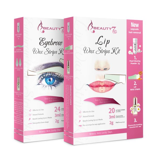 Beauty7 Wachsstreifen Fit Wax Strips Kaltwachs Enthaarungs Streifen Augenbrauen & Oberlippen Wachsstreifen Damen Gesichtsenthaarung cold wax strips Enthaarungsstreifen Mit Perlenpulver und Kamillenöl
