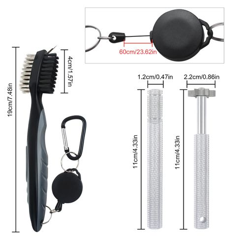 VIPMOON Golf Cleaning Iron Brush Golf Club Brush Golf Club Groove Sharpener Cleaning Maintenance Tool Set Lightweight Portable Cleaning Brush Tool Compact Silver