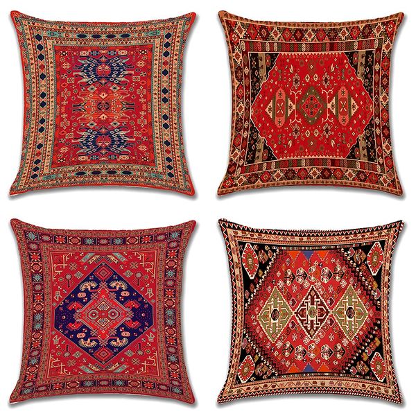 JOTOM Cushion Covers 45cm x 45cm Set of 4 Bohemian Style Decorative Throw Pillow Covers Linen Square Exotic Pillow Cases 18x18 Inch for Sofa Couch Bedroom Outdoor Home Office Car Decor (Exotic)