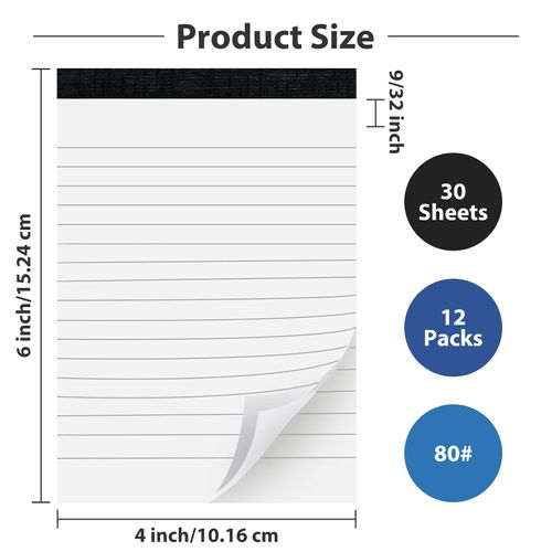 MuiAng 12 Pack Note Pads Refills 4 x 6 Inch Memo Pads Writing Pads, White Small Notepads Scratch Pads Mini Notepad with 30 Sheets Lined Paper in Each Pad