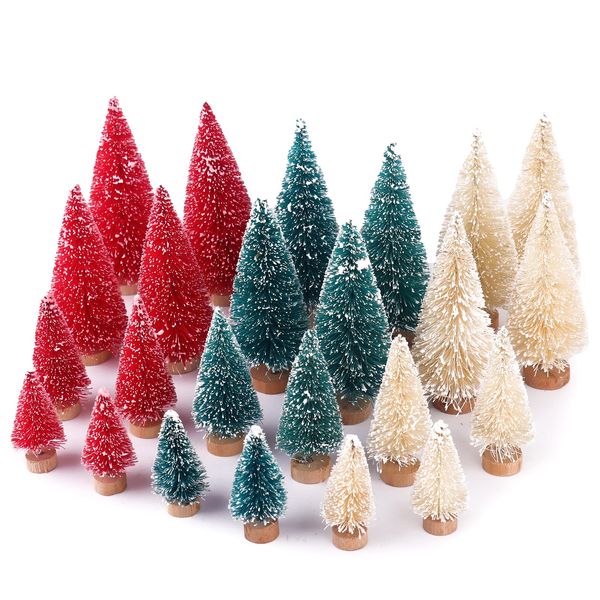 24 Pcs Bottle Brush Trees Christmas Decorations Indoor, Red Blue Yellow Miniature Christmas Tree, Mini Christmas Tree with 4Sizes for Christmas Decor