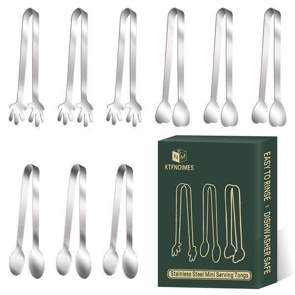 9 PCS Mini Serving Tongs,Stainless Steel Small Serving Utensils, Kitchen Tongs Food Tongs Small Kitchen Tongs forServing Food,Ice Cube,fruits,Sugar (4.8" Appetizer Tongs)