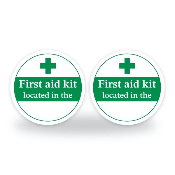 Set of 2 First aid kit located Safety Signs, 95mm Waterproof Indoor/Outdoor Stickers