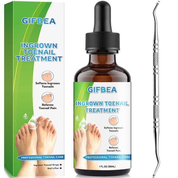 Ingrown Toenail Treatment w/Ingrown Toenail Drops Reliever & Softener,Double Sided Pedicure Nail Lifter Tool for Easy Trimming Care Thick Nail & Ingrown Toe Nail,Toenail Cleaner Kit for Men Women