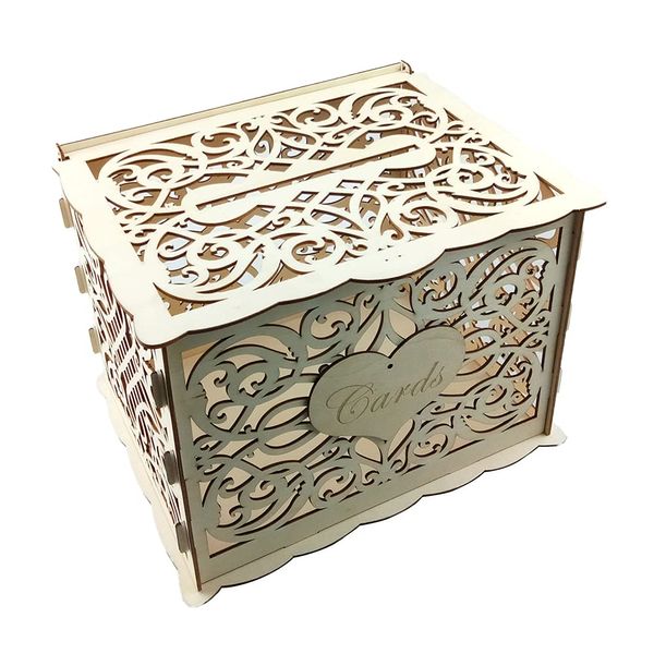 Alnicov Wooden Wedding Card Box,Money Box With Lock Slot,DIY Wooden Money Box for Wedding Reception Anniversary Birthday Party Graduation Party Decoration