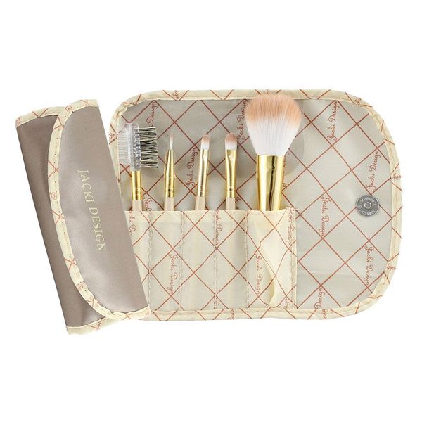 Jacki Design Vintage Allure 5 Pc Make Up Brush Set And Bag, Cream