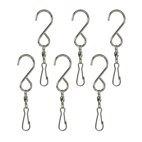 In the Breeze Stainless Steel Hang-It S Hooks with Ball Bearing Swivel - 6 Pc - Smooth Spinning Swivel Hook Clip for Hanging Décor