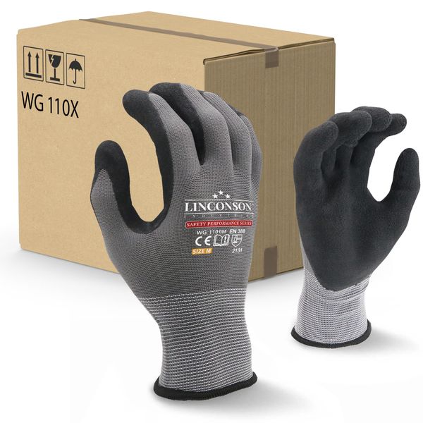 linconson 12 Pack Safety Performance Series Construction Mechanics Work Gloves (L (Pack of 12), Grey)