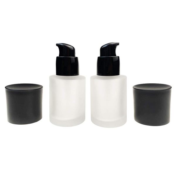 2 Pcs 30ML 1OZ Upscale Empty Refillable Frosted Glass Pump Bottle Liquid Foundation Container Dispenser Storage Vial Lotion Essence Emulsion Sample Case for Travel