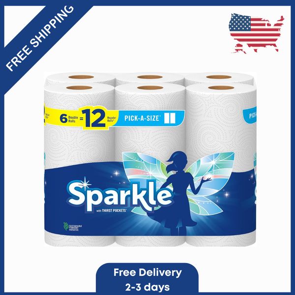 Sparkle Pick-A-Size Paper Towels Spirited Prints 6 Double Rolls = 12 Regular