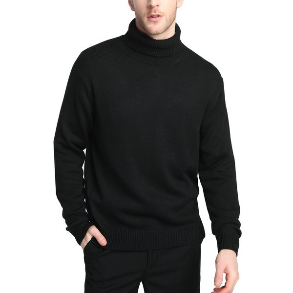 Kallspin Men's Turtleneck Sweaters Wool Blend Mid-Weight Highneck Pullover Sweaters(Black,4X-Large)