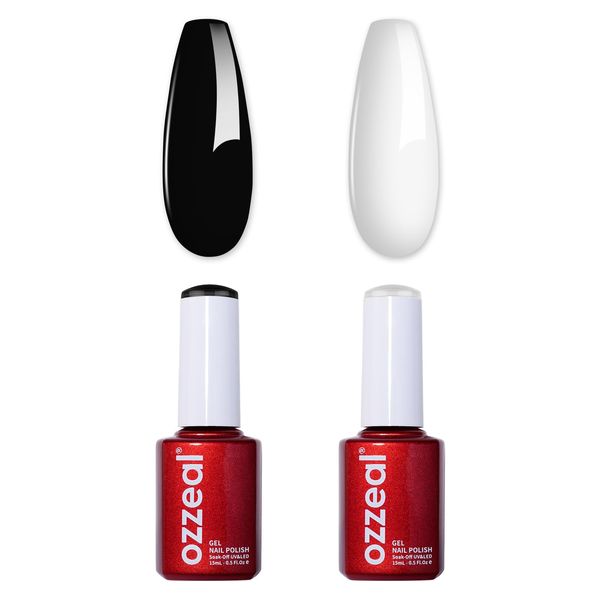 Ozzeal Smalto Semipermanente Set, 2 Pcs 15ml Bianco E Nero Smalto Semipermanente Unghie Autunno Inverno Bianco Gel Nail Polish Nero Smalto Gel Unghie Manicure Kit