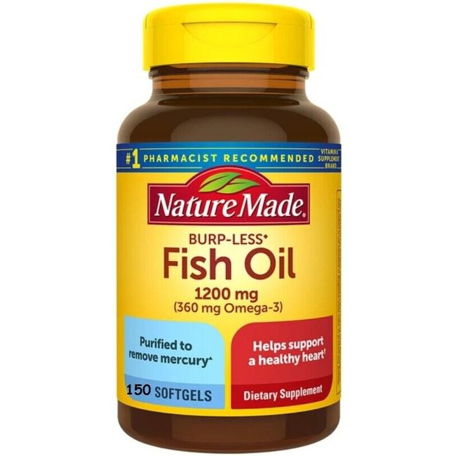 Fish Oil 1200 mg 150 Softgels Nature Made 360 mg Omega 3 Burp Less EXP MAR 2026