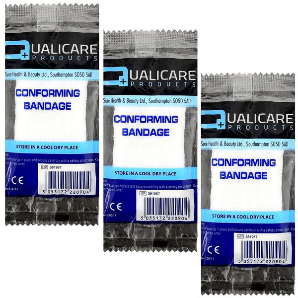 Qualicare Compression Fit Comfortable First Aid Bandage Support Single Pack - 7.5cm x 4m - Triple Pack