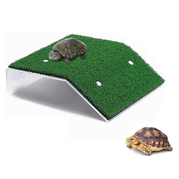 Yoaeyok Schildkröte Basking Platform, Realistischer Grüner Rasen Kletterleiter Simulation Rasen Plattform, Turtle Dock mit Saugnapf, Terrarien Dekoration für Schildkröten Reptilien