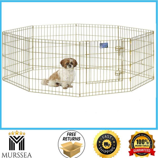 MidWest Foldable Metal Dog Exercise Pen / Pet Playpen Gold w/ door 24"W x 24"...