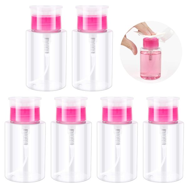 6 PCS 180ml Nail Polish Remover Bottle Nail Polish Remover Pump Dispenser Push Down Empty Pump Dispenser Clear Liquid Bottle Container for Nail Polish Makeup Remover Practical Travel Set