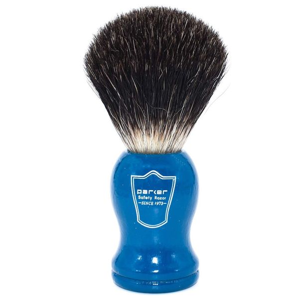 Parker Safety Razor 100% Black Badger Bristle Shaving Brush with Blue Wood Handle - Brush Stand Included