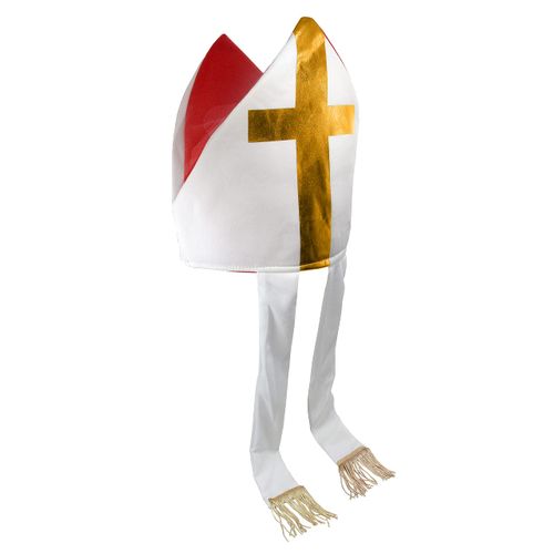 Nicky Bigs Novelties Adult Bishop Hat - Catholic Cardinal Priest Pope Hats - Saint Mitre Halloween Costume Accessory, Red White, One Size
