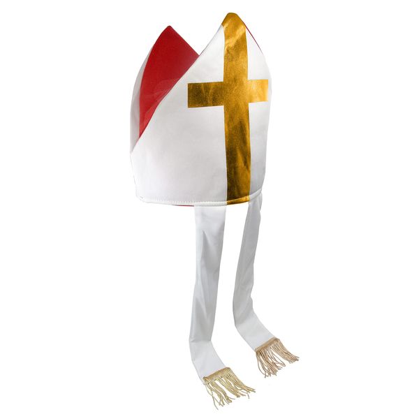 Nicky Bigs Novelties Adult Bishop Hat - Catholic Cardinal Priest Pope Hats - Saint Mitre Halloween Costume Accessory, Red White, One Size