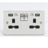 13A 2G Switched Socket with Dual USB Charger A + A (2.4A) - Brushed Chrome with Black Insert