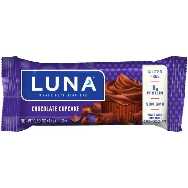 LUNA BAR - Gluten Free Snack Bars - Chocolate Cupcake -8g of protein - Non-GMO - Plant-Based Wholesome Snacking - On the Go Snacks (1.69 Ounce Snack Bars, 15 Count)