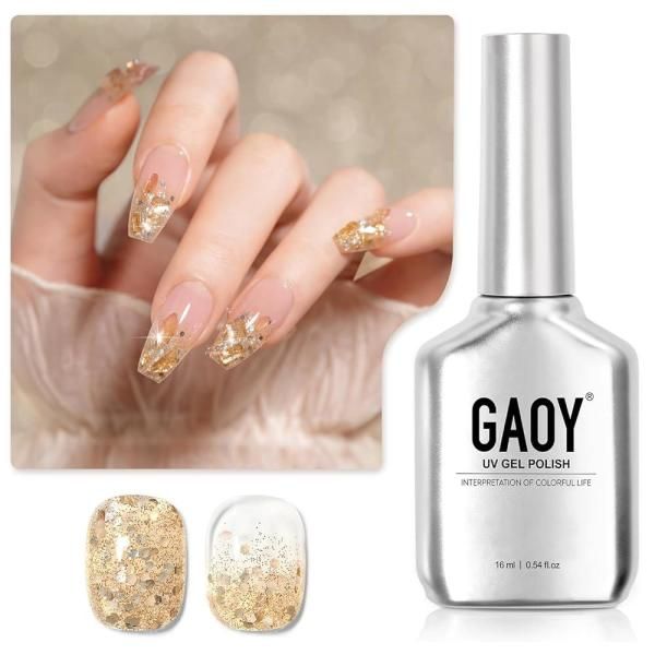 GAOY Glitter Gel Nail Polish 100% 6ml Gold Sparkly Polish Diamond Shiny UV Soak for Nail Art