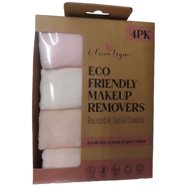 Olivia Layne Eco Friendly Makeup Removers Reusable Facial Towels PINK/PEACH 4 pk