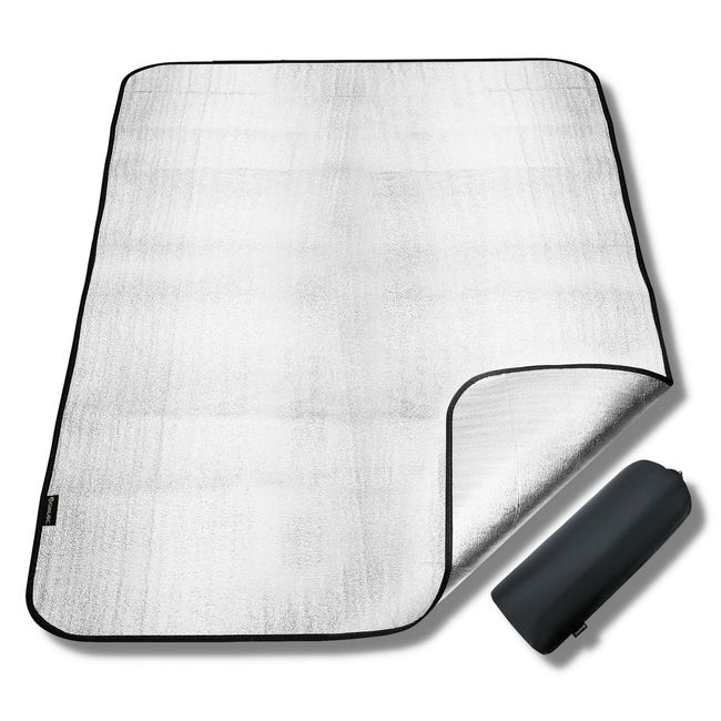 awnec Silver Mat, Aluminum Sheet, Thick, For Camping, 78.7 x 59.1 inches (200 x 150 cm), Camping Mat, Leisure Sheet, Camping, Insulation, Tent, Mat, Waterproof, Storage Bag, Elastic Band Included