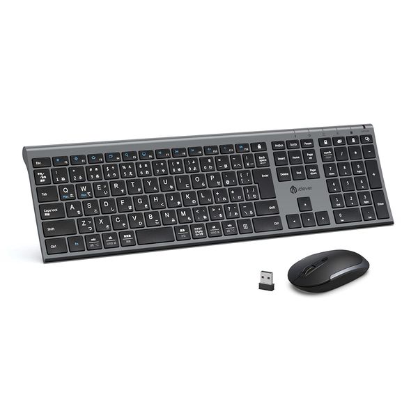 iClever IC-BK23Combo Keyboard Wireless Keyboard Mouse Set, Japanese JIS Arrangement, Silent, Ultra-thin, Type C Rechargeable, Full Size, Numeric Keypad, 3 Adjustable Mouse Levels, DPI Wireless, 2.4G,