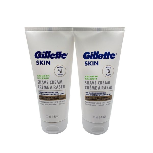 Gillette Skin Ultra-Sensitive Shave Cream 6 oz Set Of 2 Shea Butter & Vitamin E