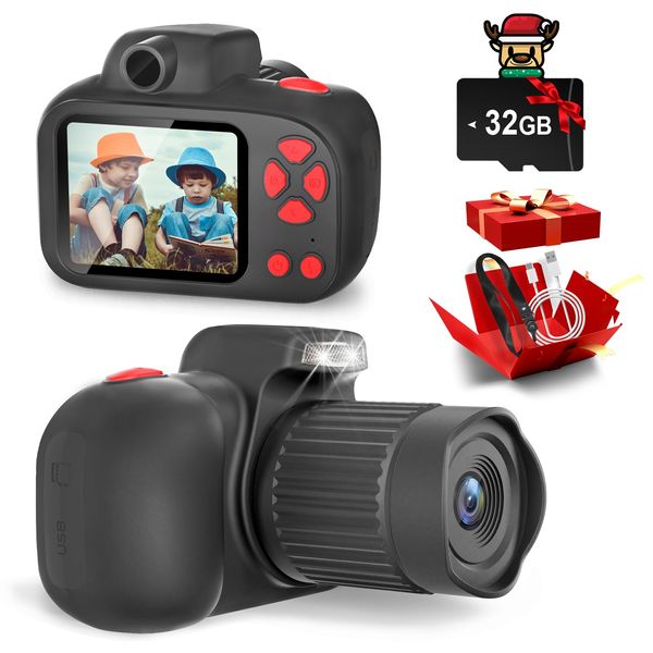 Temodu Kids Camera, Best Birthday Festival Toys Gifts for Girls Boys Age 3 4 5 6 7 8 9 10 11 12 Year Old, Digital Camera for Kids with Video, Toy Camera Toddler Camera for Girls with 32GB Card - Black