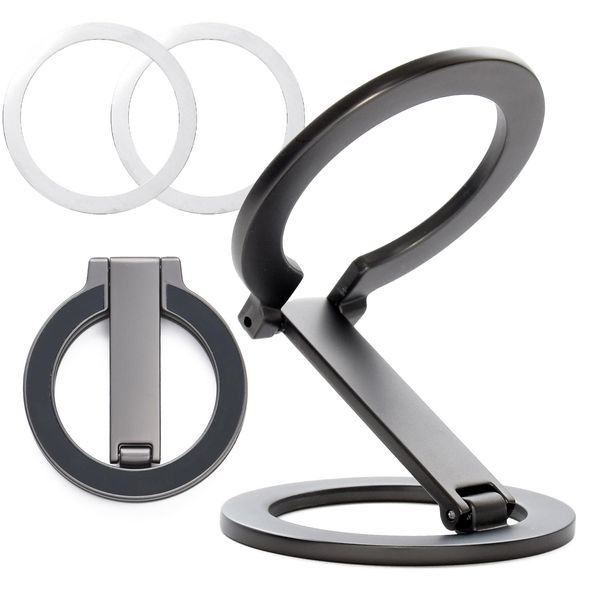 SCIOLTO Magsafe Stand [Angle Free/Foldable, Double-Sided Magnet] Smartphone Stand Magsafe Compatible, Ring Stand, Compact (Black)
